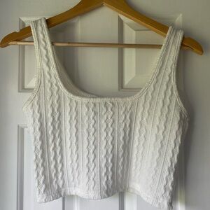 Forever 21 White Textured Cropped Tank Top Size L